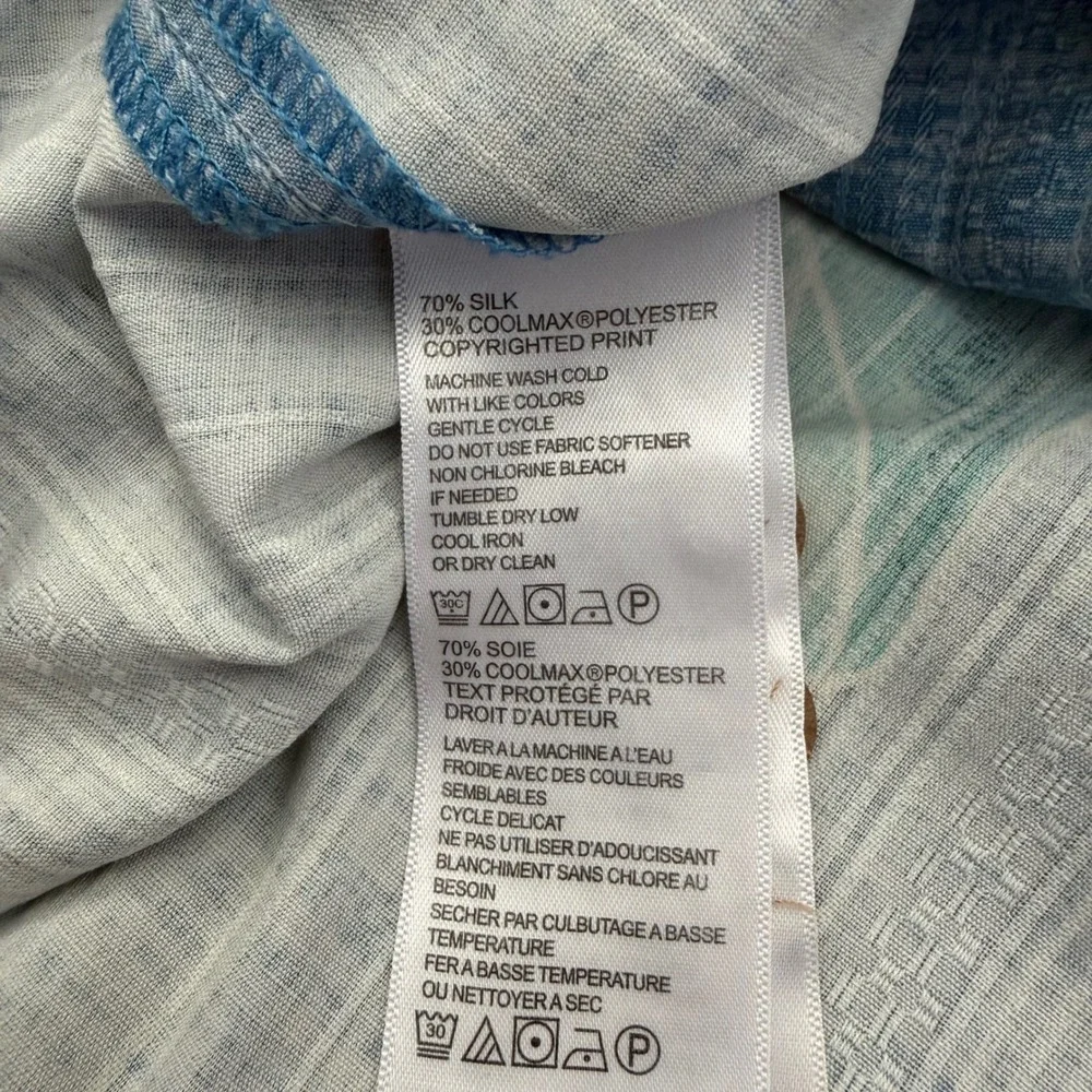 Tommy Bahama IslandZone Silk Shirt Mens L Blue Floral Monstera Leaf Button Up - Picture 9 of 9